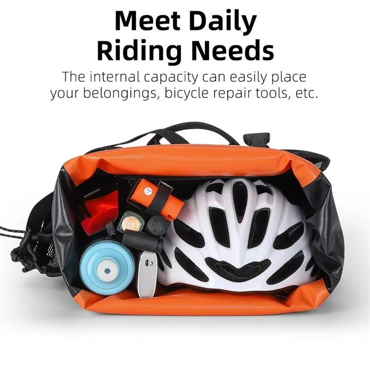 Sacoche de porte-bagages arrière de vélo en tissu étanche 1000D  - Noir / Orange 4/7
