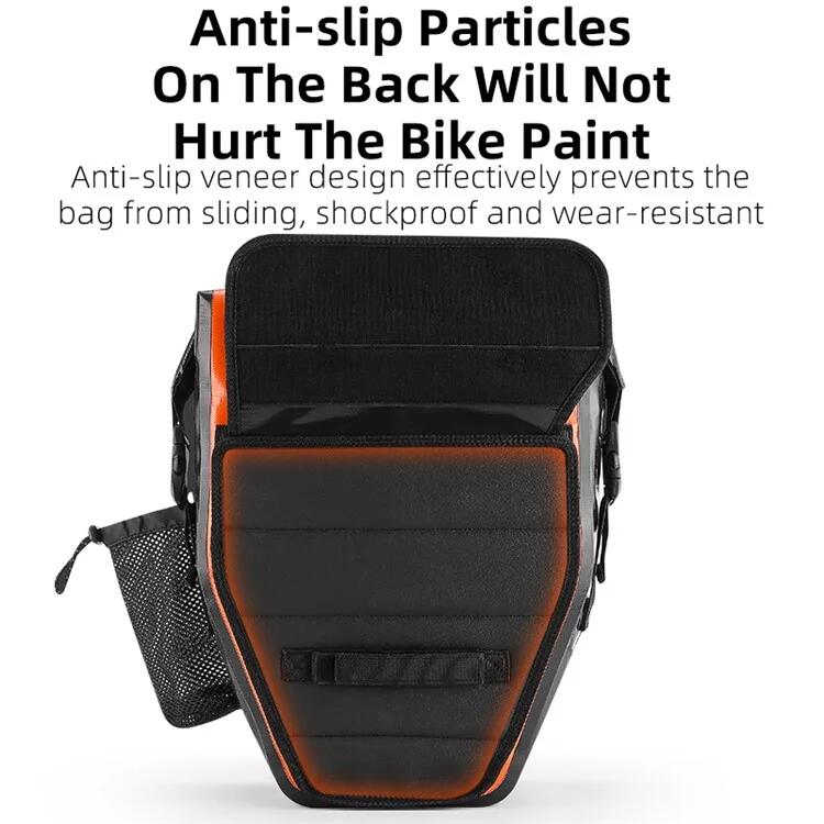 Sacoche de porte-bagages arrière de vélo en tissu étanche 1000D  - Noir / Orange 5/7