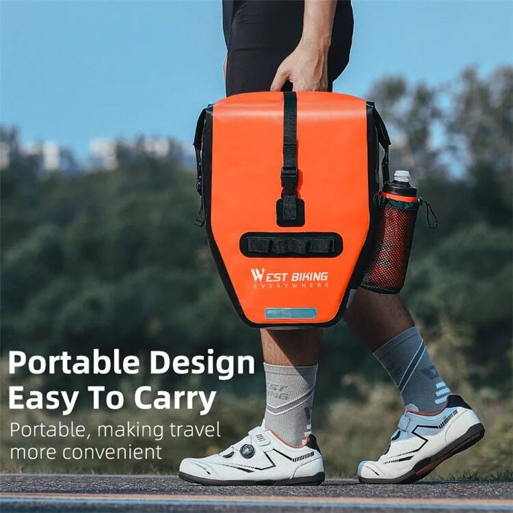 Sacoche de porte-bagages arrière de vélo en tissu étanche 1000D  - Noir / Orange 6/7