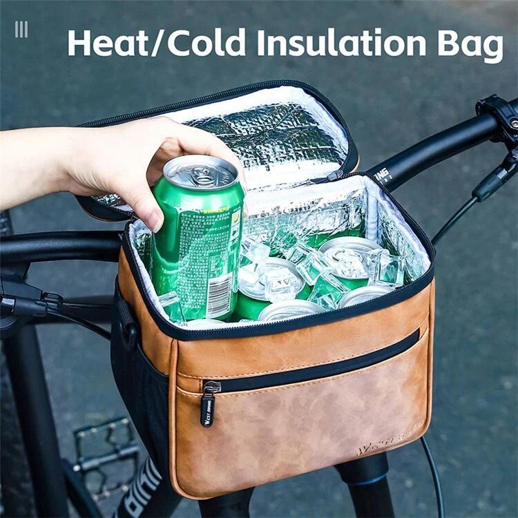 Bolsa térmica de cuero para manillar de bicicleta, soporte para teléfono 4/7