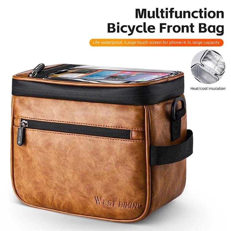 Bolsa térmica de cuero para manillar de bicicleta, soporte para teléfono 2/7