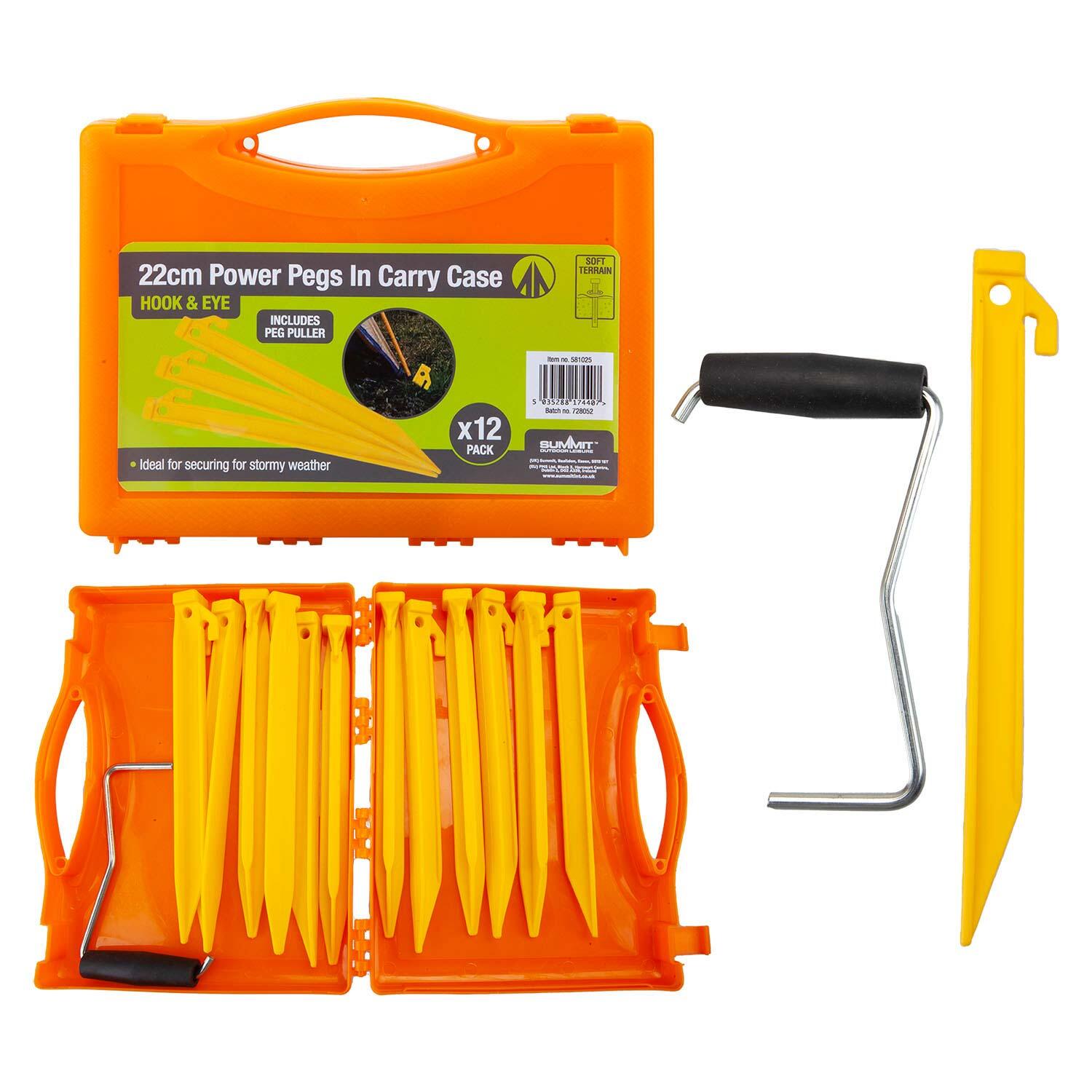 SUMMIT Tent Pegs Plastic Peg & Extractor With Case 22cm x 4cm Orange X 1 Pack of 12