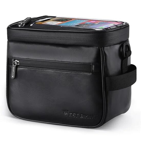 Sacoche de guidon de vélo en cuir thermique, support de téléphone