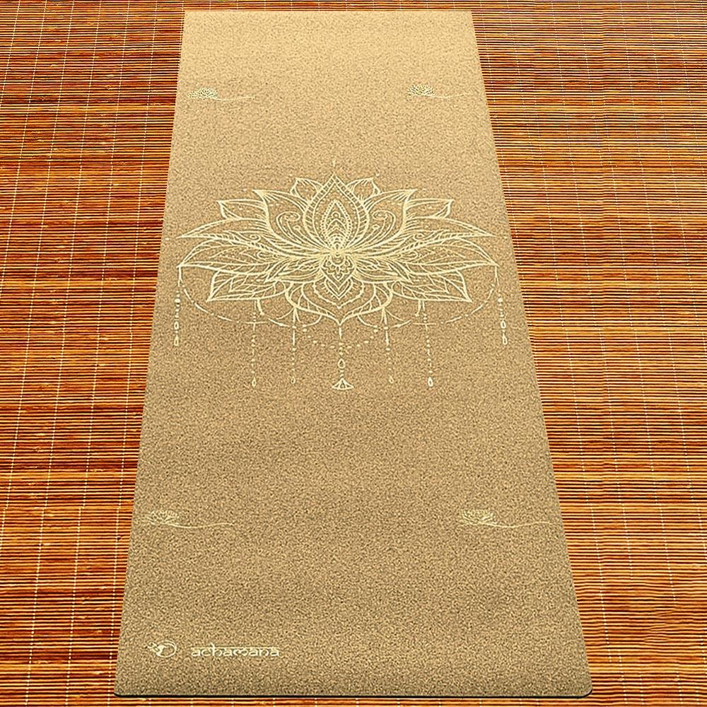 Tapete de yoga de viaje, látex y corcho, 1,2mmx68cmx1,83m Flor de loto +correa 6/7