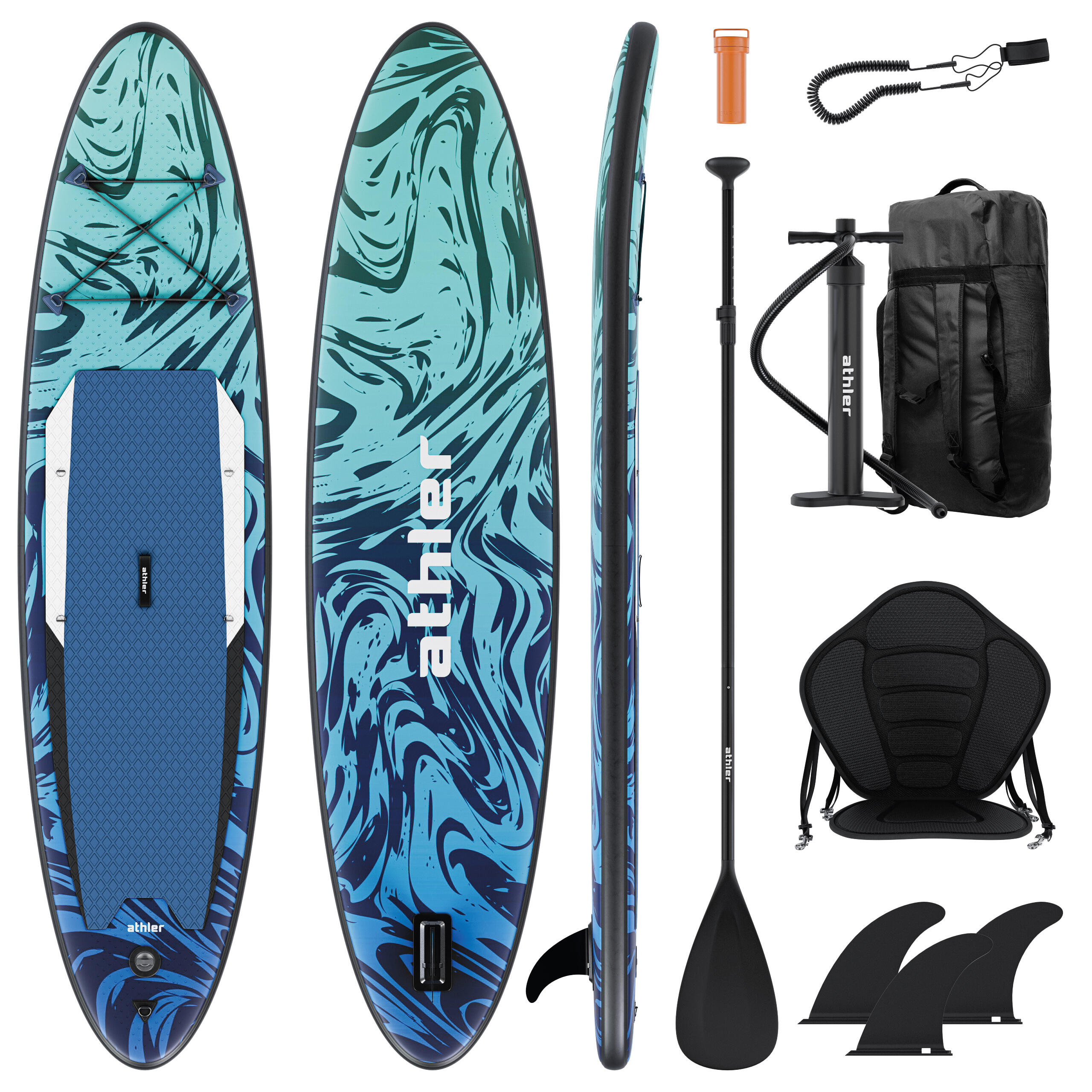 ATHLER Stand Up Paddle Board aufblasbares 2-in-1 Sea 70, 330cmx80cm, Hohe Stabilität