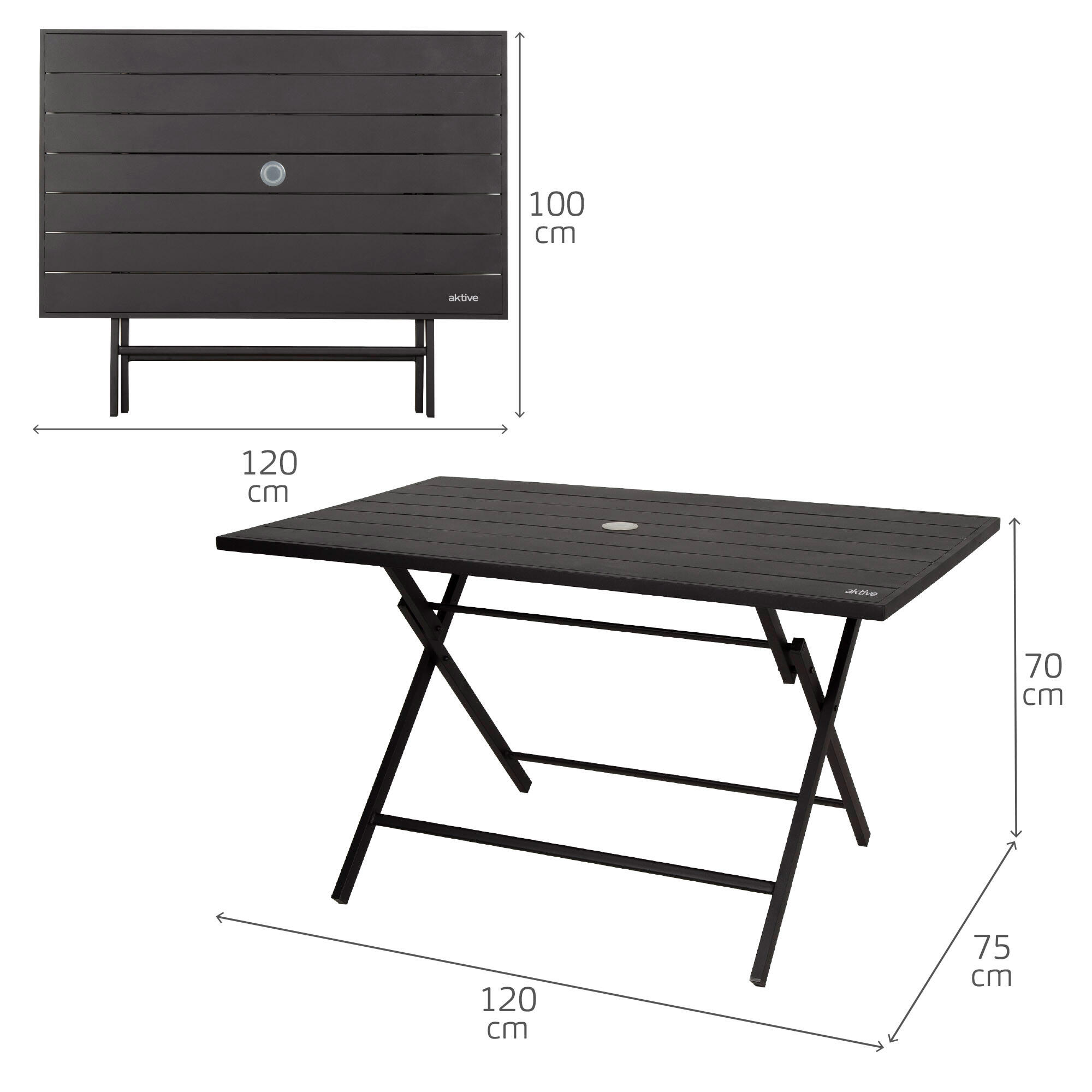Aktive Mesa plegable de jardín de acero 4 personas con agujero para sombrilla 4/7