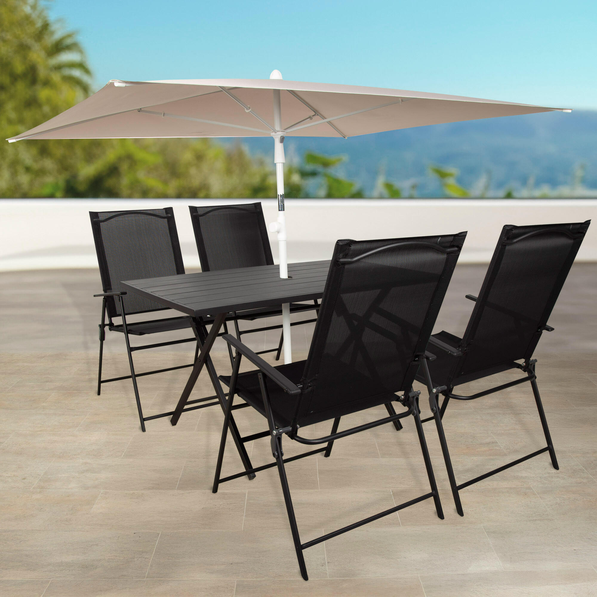 Aktive Mesa plegable de jardín de acero 4 personas con agujero para sombrilla 3/7
