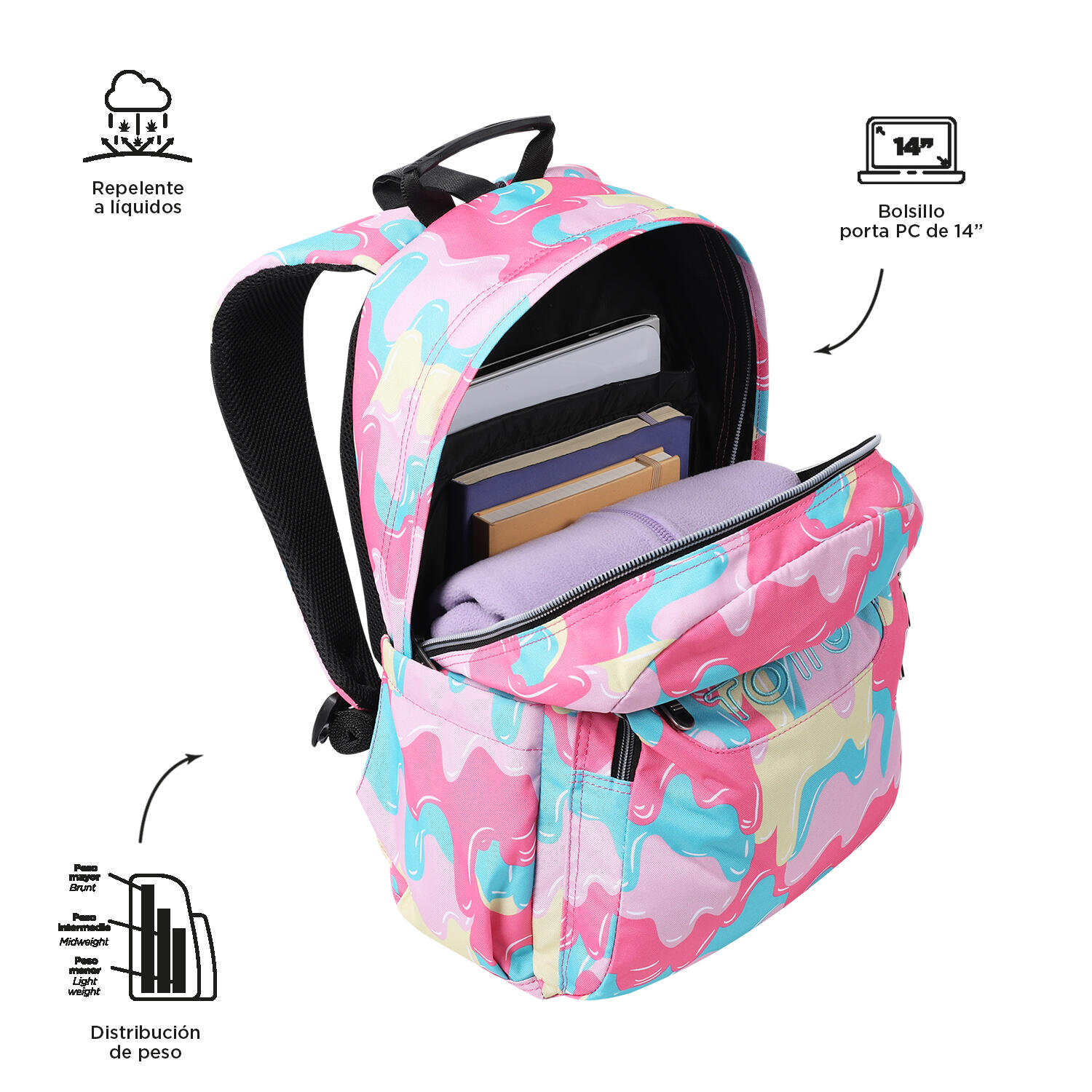 Totto Mochila escolar Acuareles Luti Poliéster reciclado 33 x 44 x 14 cm 4/5