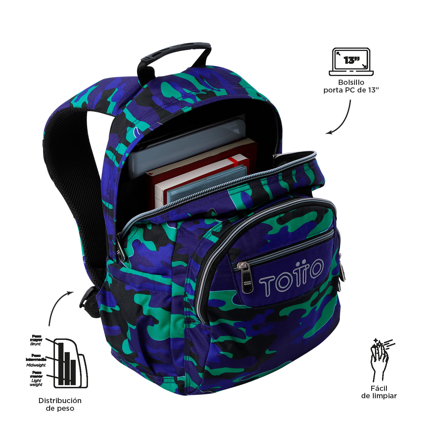 Totto Mochila escolar Gommas Seli Poliéster reciclado 29 x 39 x 14 cm 4/5