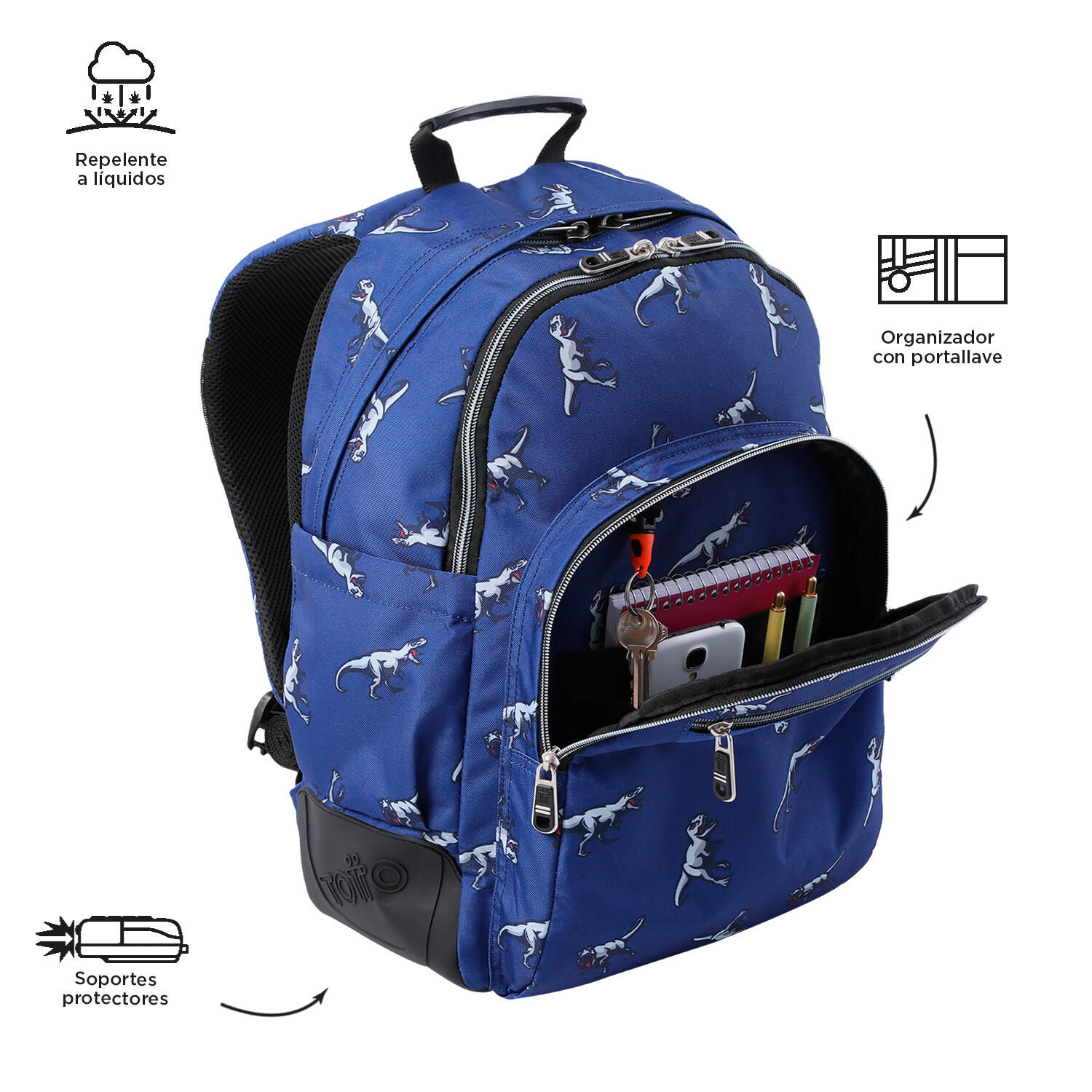 Totto Mochila escolar Rayol Dinasaurs Blue Poliéster reciclado 33 x 44 x 13.5 c 5/5