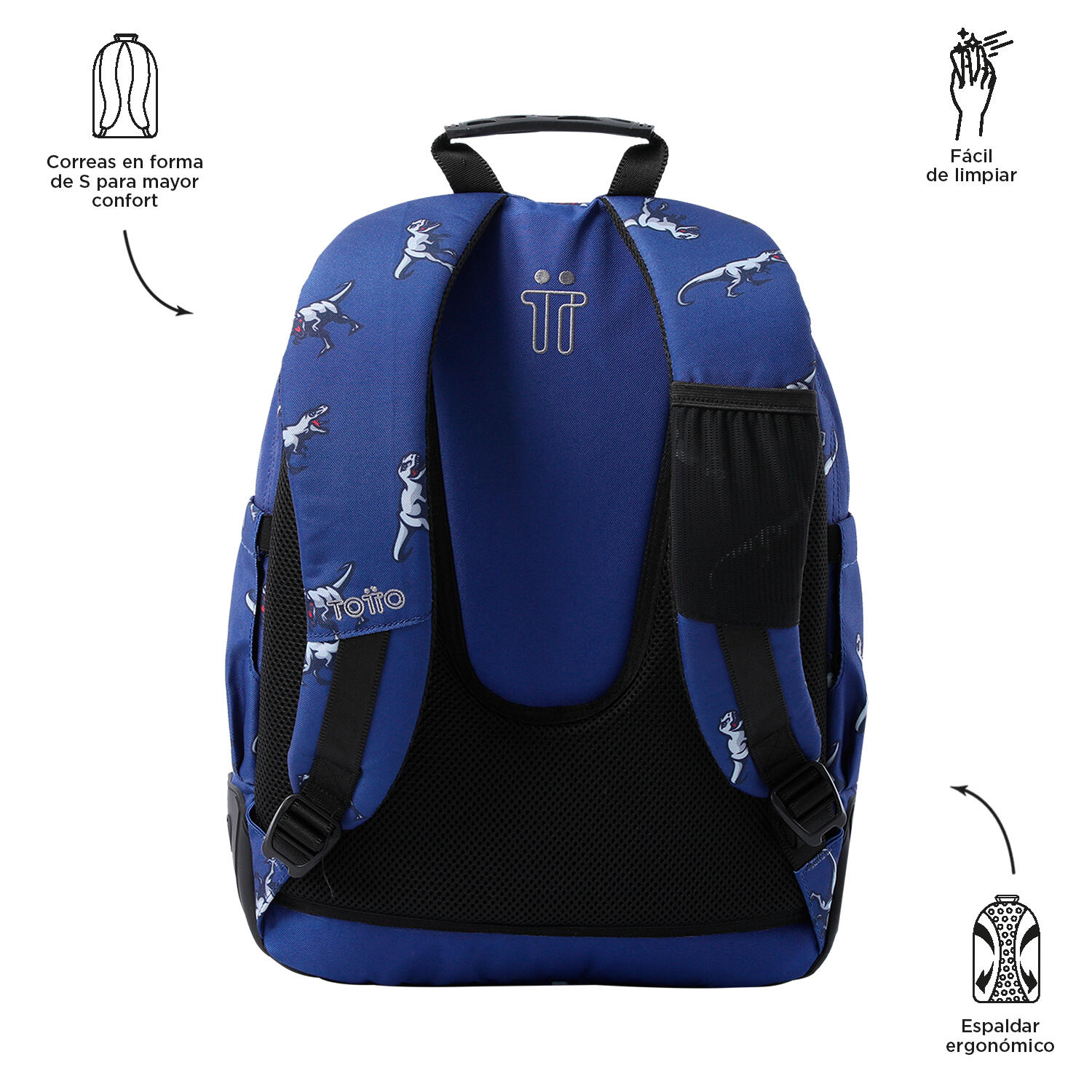 Totto Mochila escolar Rayol Dinasaurs Blue Poliéster reciclado 33 x 44 x 13.5 c 3/5