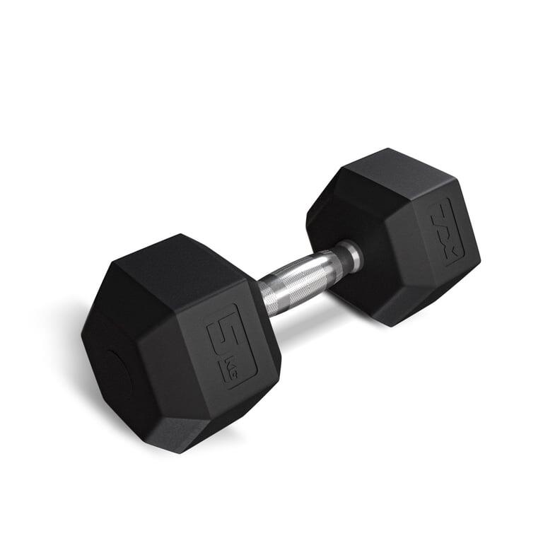 Trex Sport - Haltère En Fonte Caoutchouté Trex Sport 1×5 Kg Poignée Moletée - Haltère - Gris|noir - 5 Kg - Decathlon