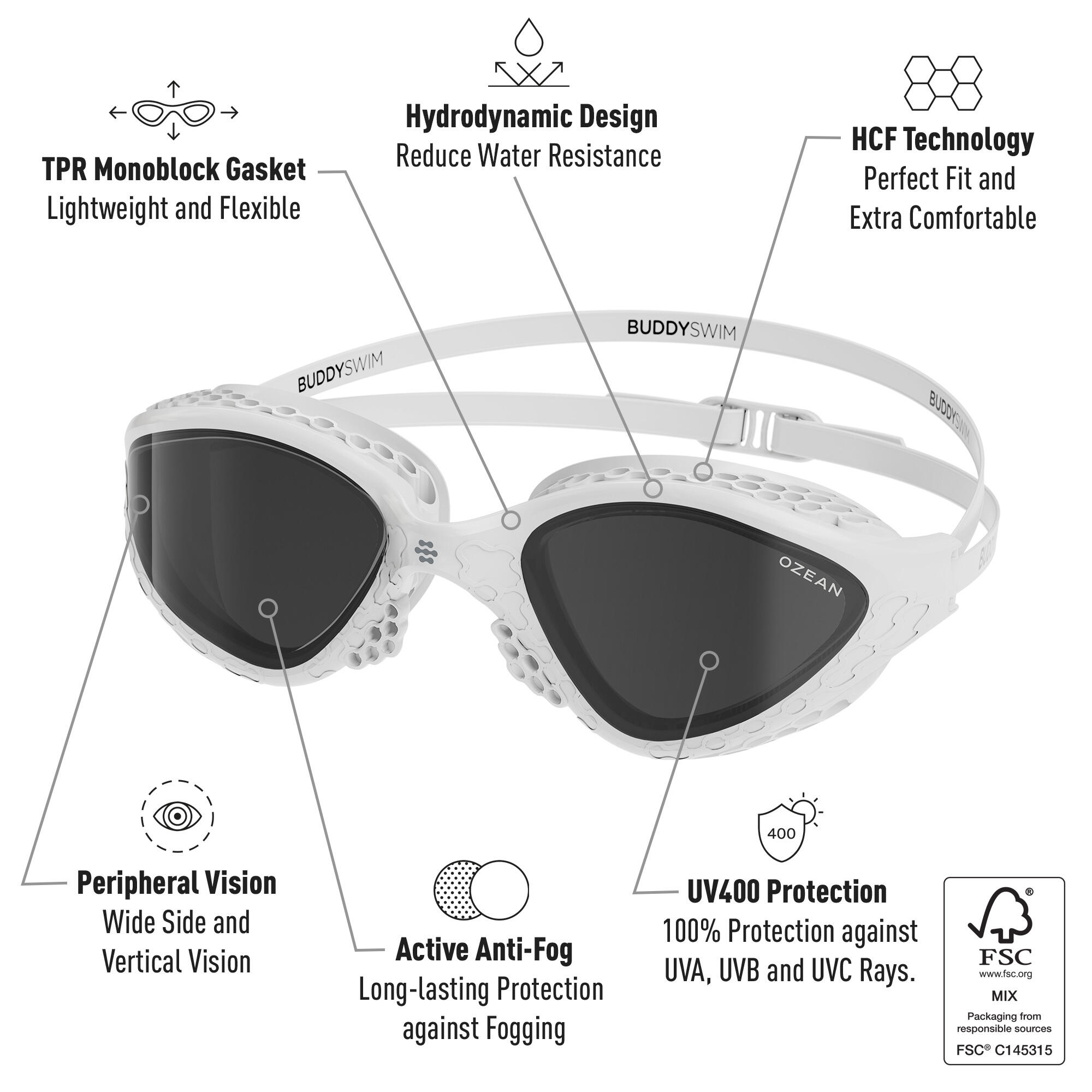 BuddySwim Ozean Lunettes White/Smoke Eau Libre Triathlon Anti-Buée UV 2/6
