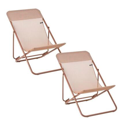 Lot de 2 Transats jardin pliants multi-positions - MAXI TRANSAT - Beige