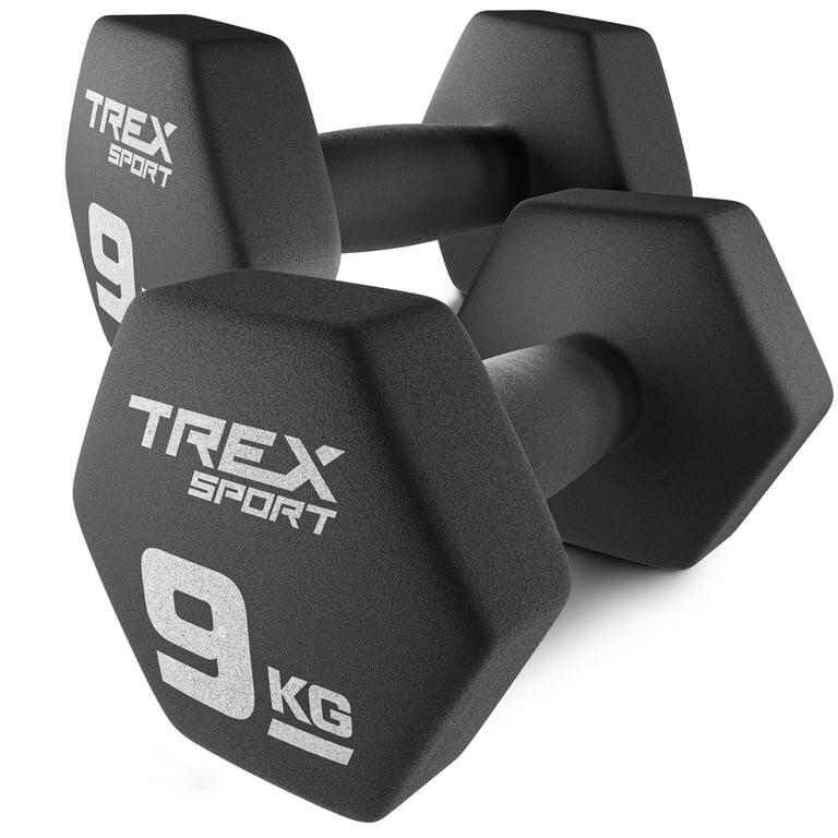 Trex Sport - Set D'Haltères En Fonte Trex Sport Tx-090vd 2×9 Kg Revêtement Néoprène - Haltère - Noir - Decathlon