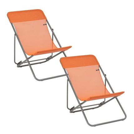 Lot de 2 Transats jardin pliants multi-positions - MAXI TRANSAT - Orange