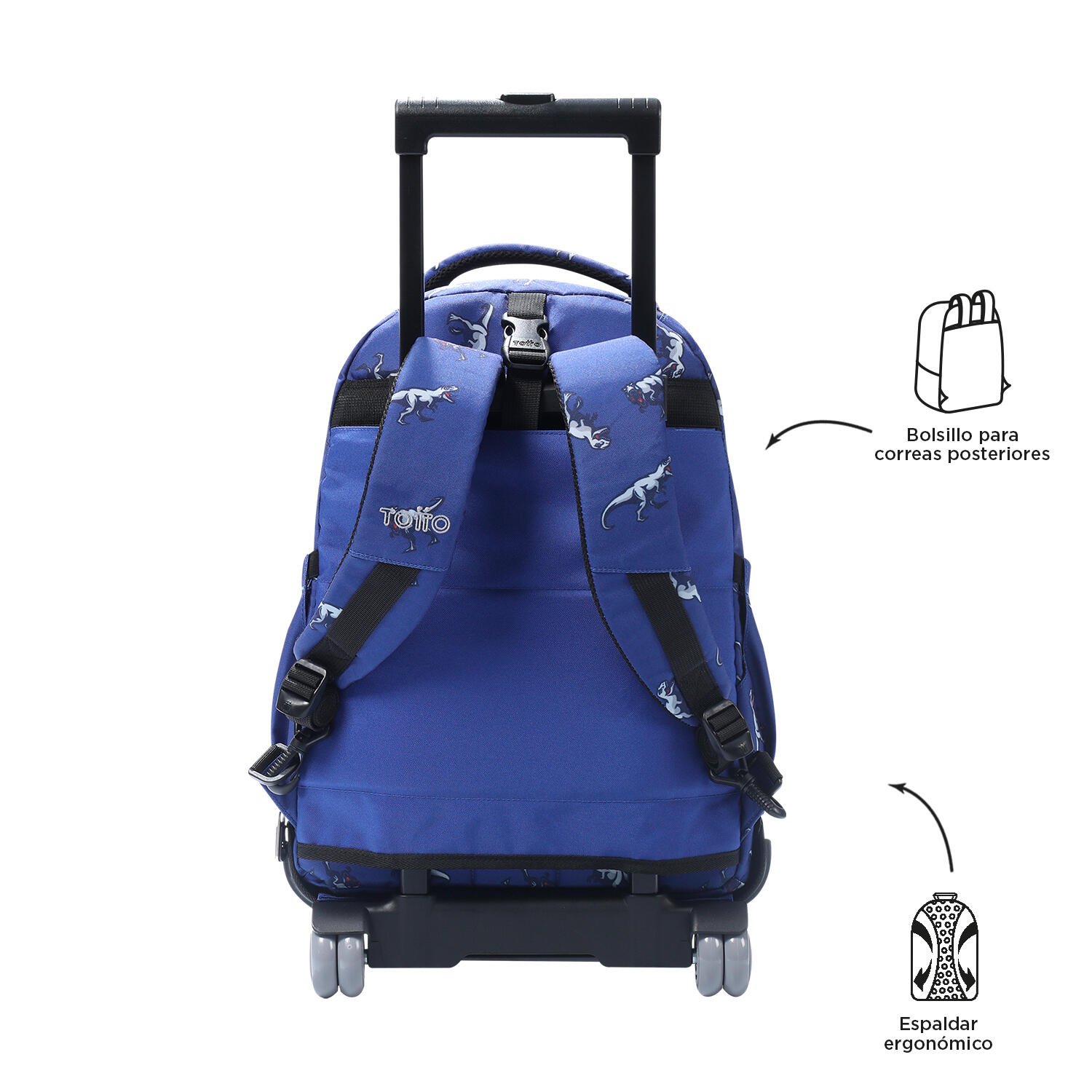 Totto Mochila escolar ruedas Tiza Desmontable Dinosaurs Blue Poliéster reciclad 3/5