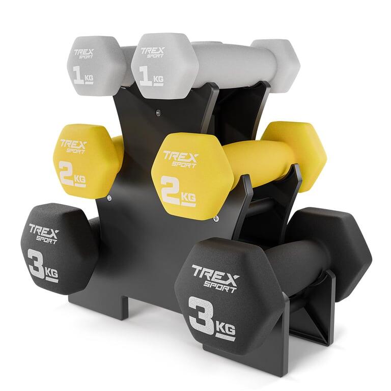 Zestaw hantelek neoprenowych 12kg ze stojakiem