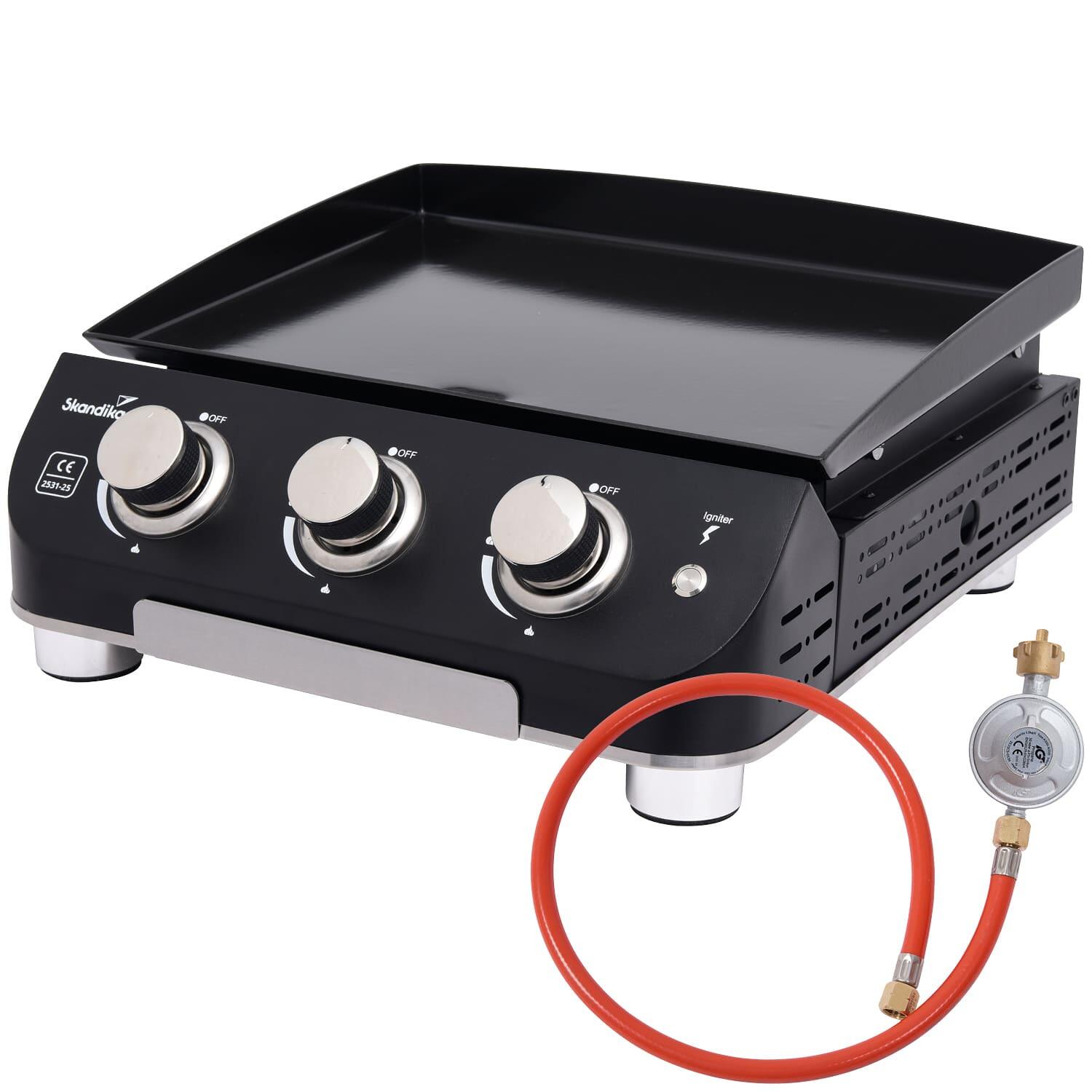 SKANDIKA Gasplancha Palo - Gas Plancha Grillplatte - 3 Brenner - Abtropfschale