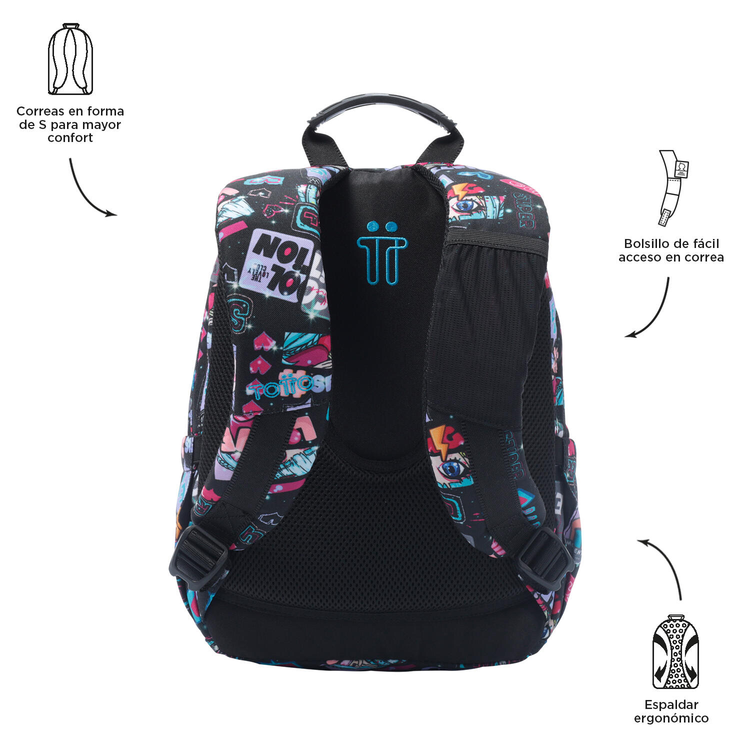 Totto Mochila escolar Tempera Misato Poliéster reciclado 27 x 36.5 x 12 cm 3/5