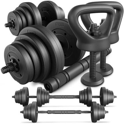 Set 4 en 1 haltères et barre de musculation Trex Sport 2×20 kg avec poignées KB