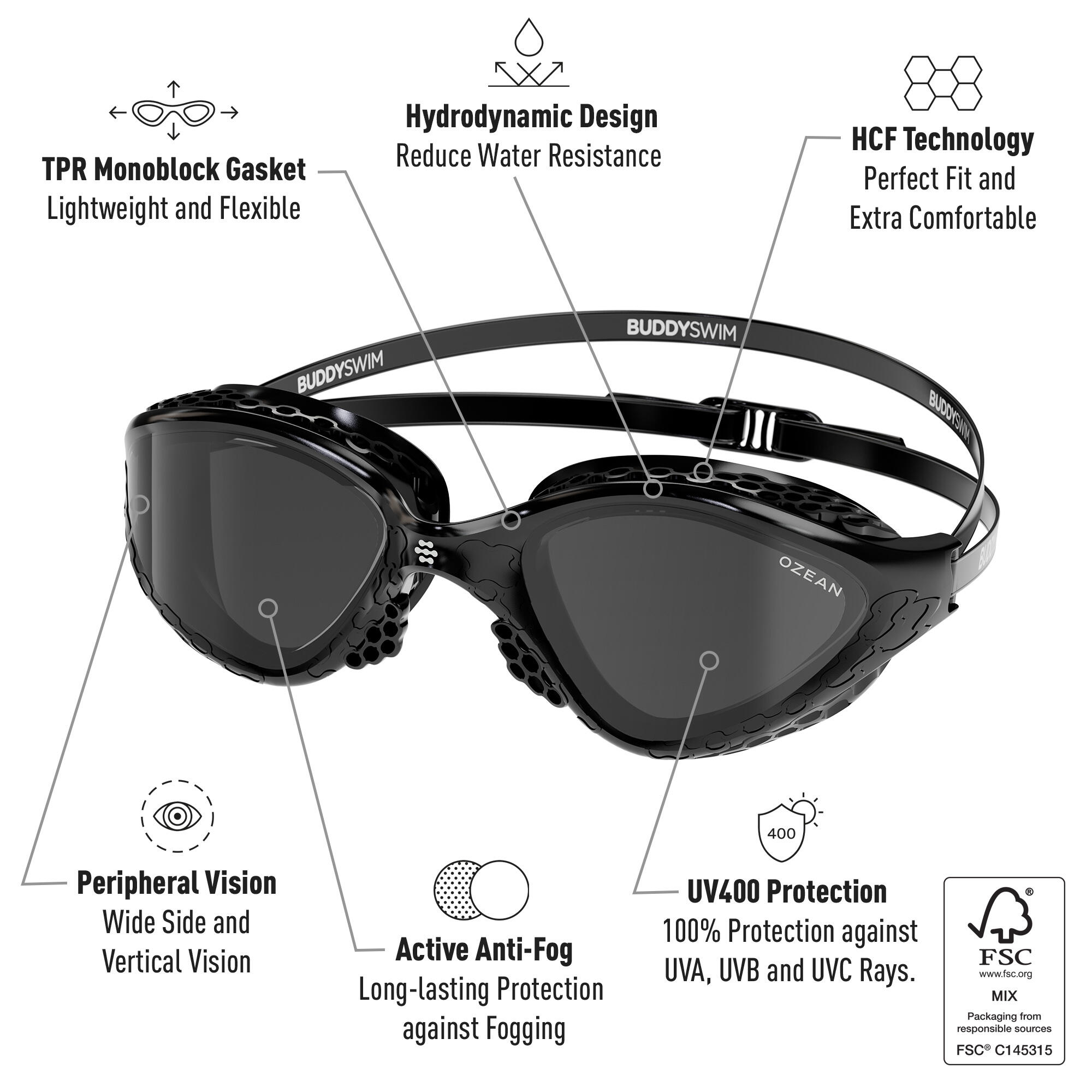BuddySwim Ozean Lunettes Black/Smoke Eau Libre Triathlon Anti-Buée UV 2/6
