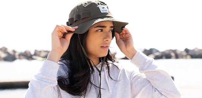 Comhats Opvouwbare regenhoed voor dames, zonnehoed, waterdichte muts met kinband, UPF50 , zwart, L