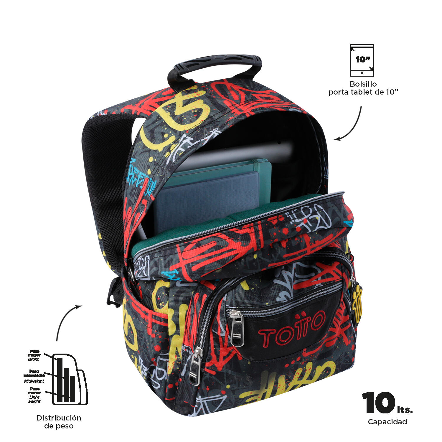 Totto Mochila escolar Tempera Grafil Poliéster reciclado 27 x 36.5 x 12 cm 4/5