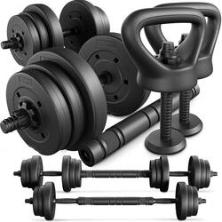 Set 4 en 1 haltères et barre de musculationTrex Sport 2×10 kg avec poignées KB