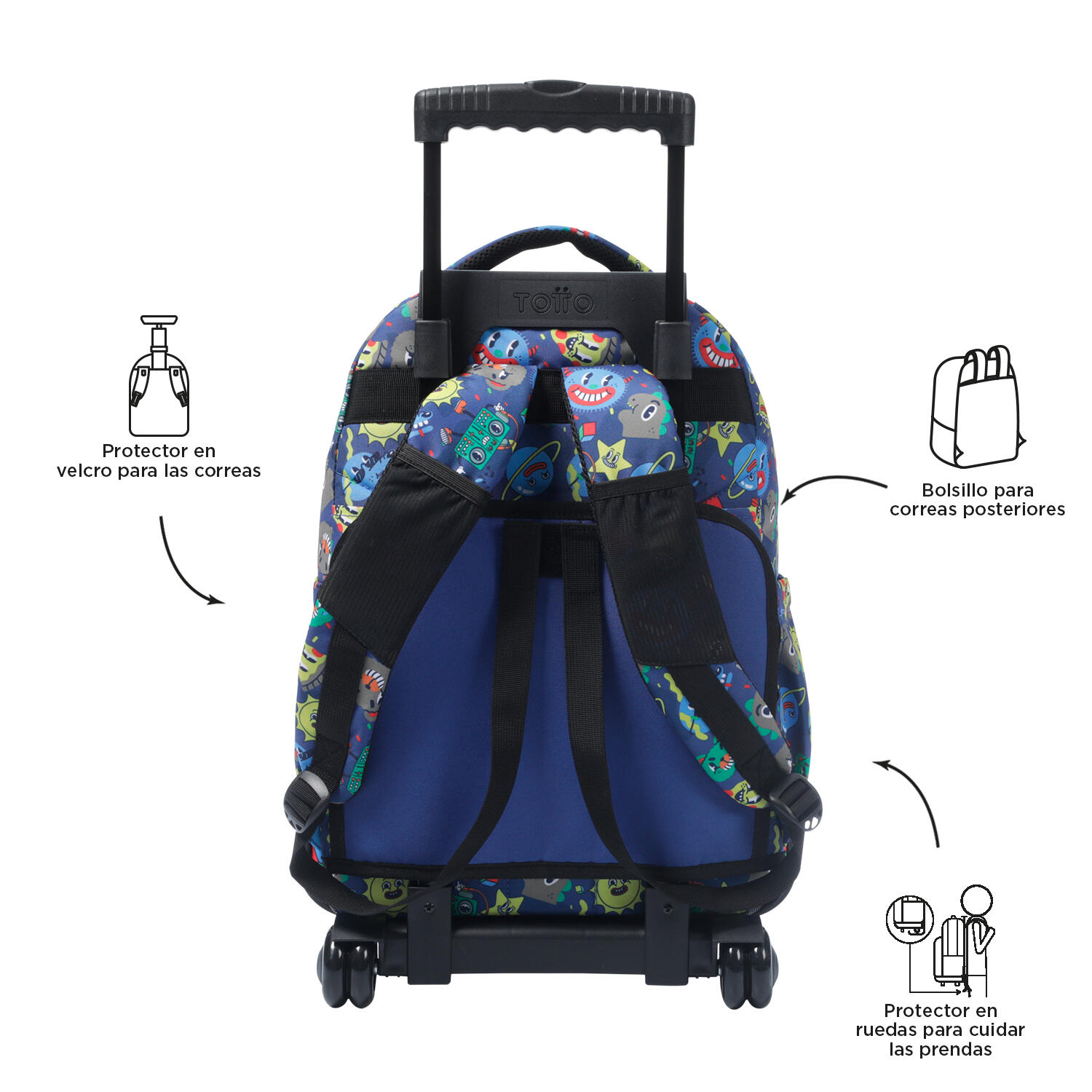 Totto Mochila escolar ruedas Renglones Tello Poliéster reciclado 32 x 45.5 x 18 3/5