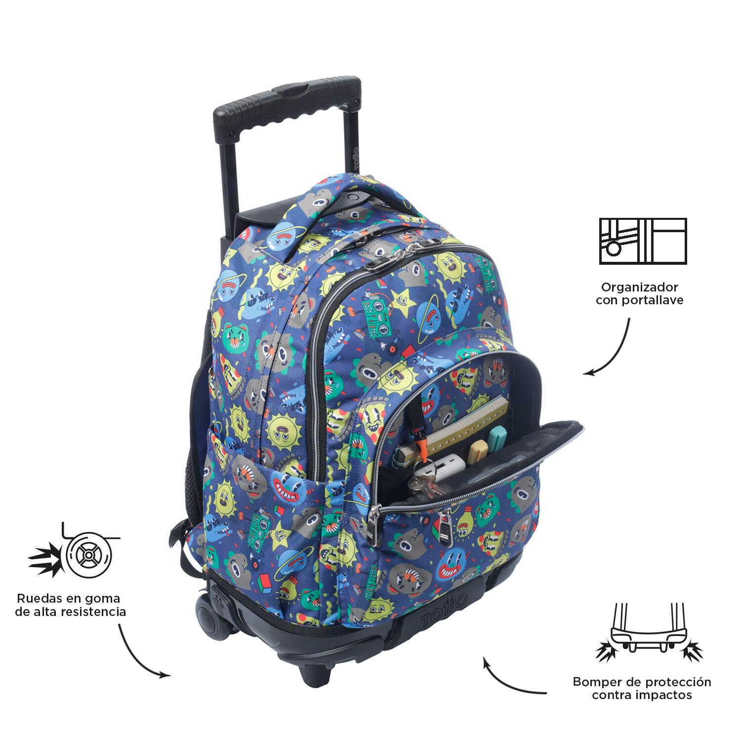 Totto Mochila escolar ruedas Renglones Tello Poliéster reciclado 32 x 45.5 x 18 5/5