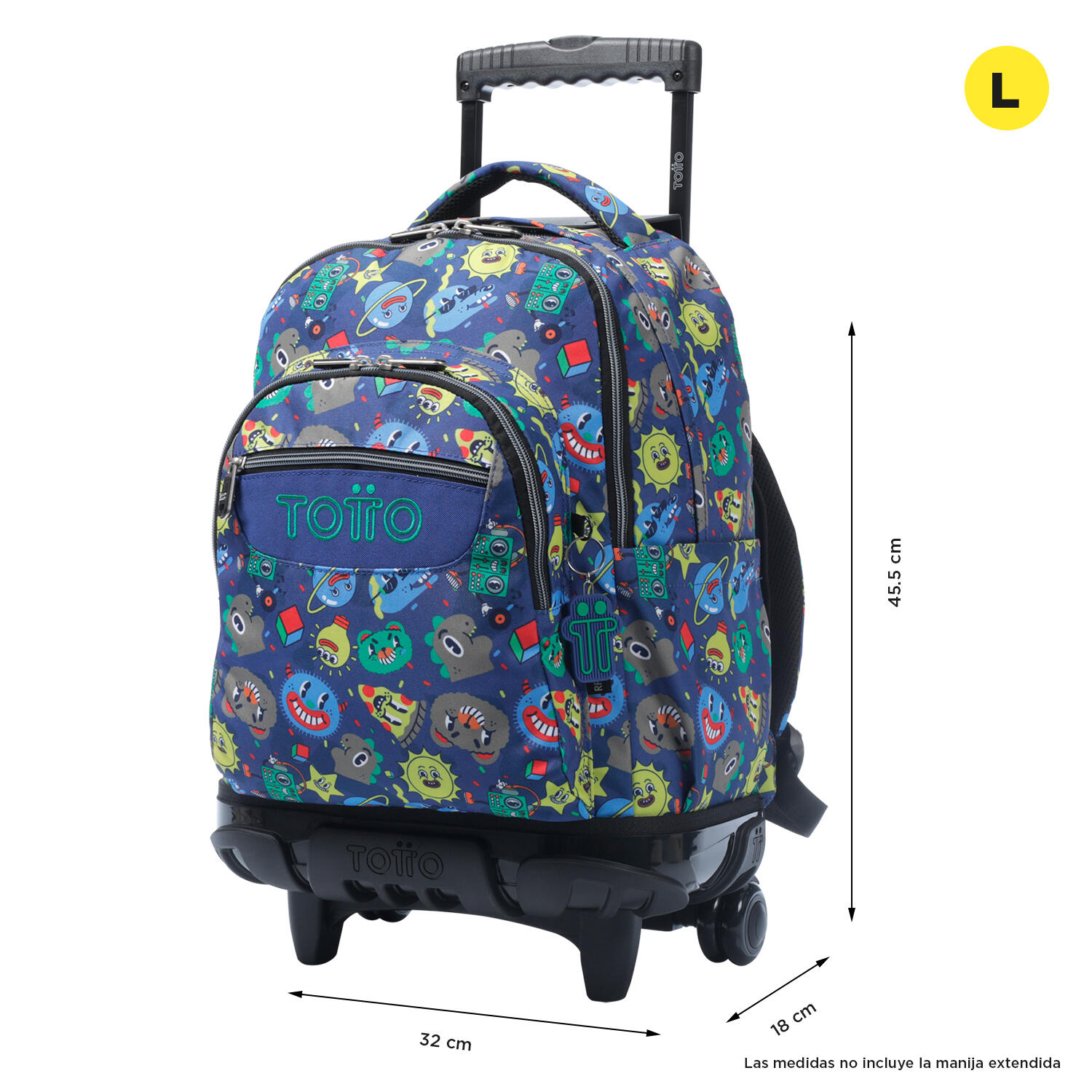 Totto Mochila escolar ruedas Renglones Tello Poliéster reciclado 32 x 45.5 x 18 2/5