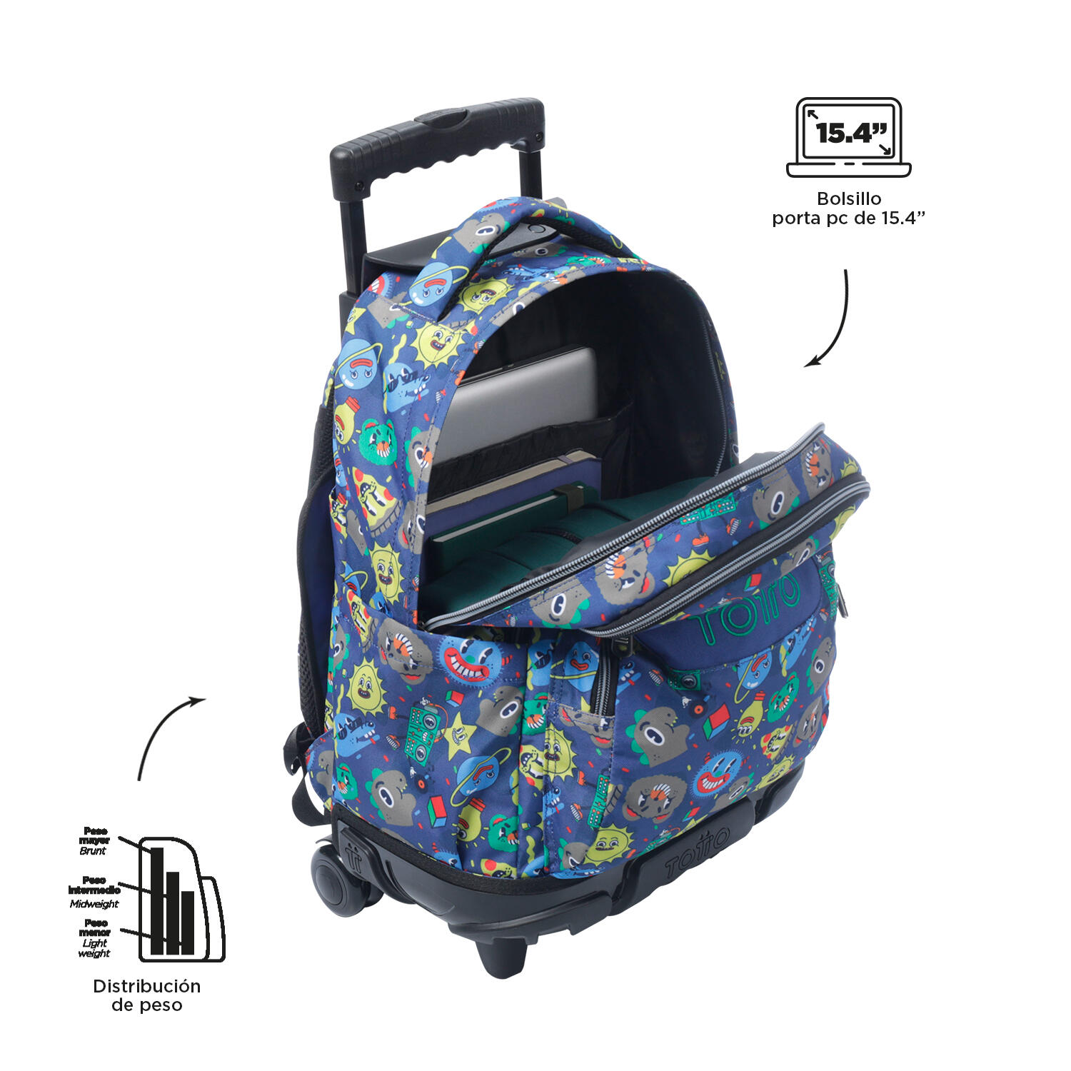 Totto Mochila escolar ruedas Renglones Tello Poliéster reciclado 32 x 45.5 x 18 4/5