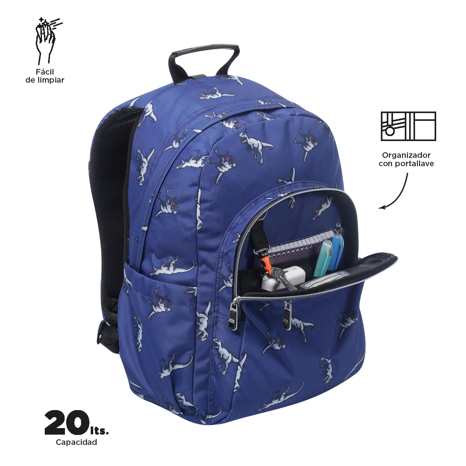 Totto Mochila escolar Acuareles Dinosaurs Blue Poliéster reciclado 33 x 44 x 14 5/5
