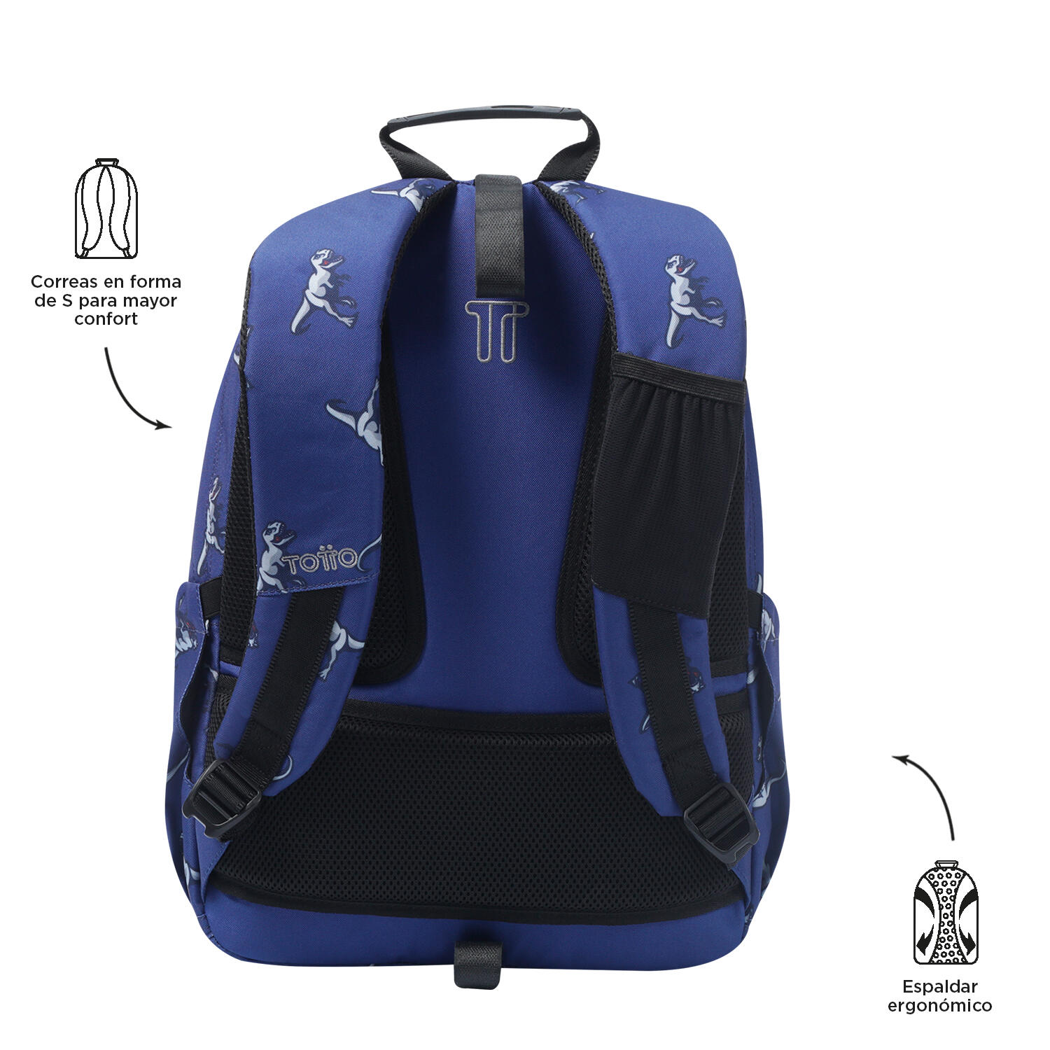Totto Mochila escolar Acuareles Dinosaurs Blue Poliéster reciclado 33 x 44 x 14 3/5