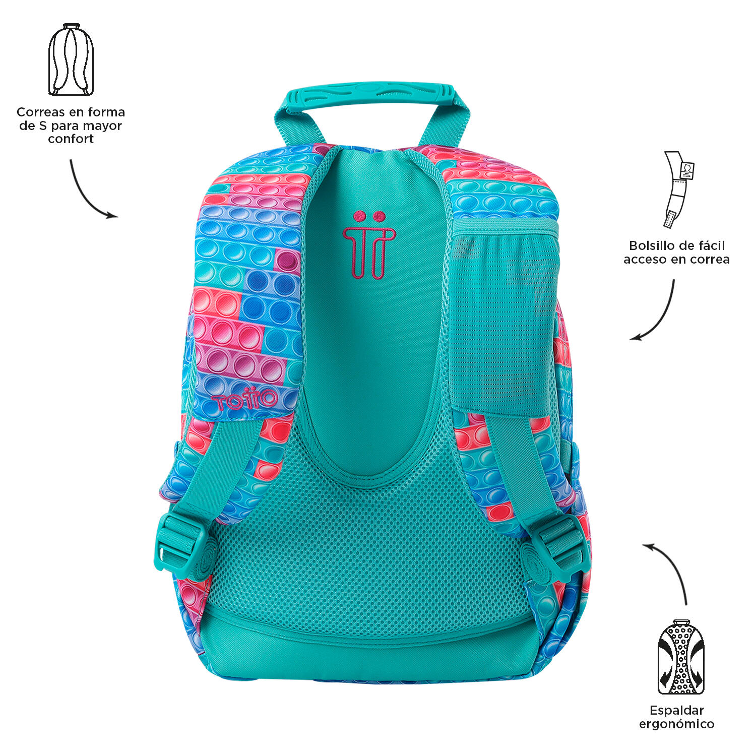 Totto Mochila escolar Tempera Pupit Poliéster reciclado 27 x 36.5 x 12 cm 3/5