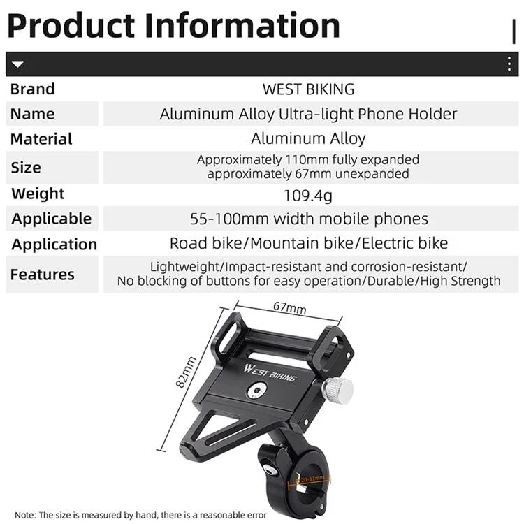 Suport pentru smartphone biciclete reglabil ultra-ușor negru