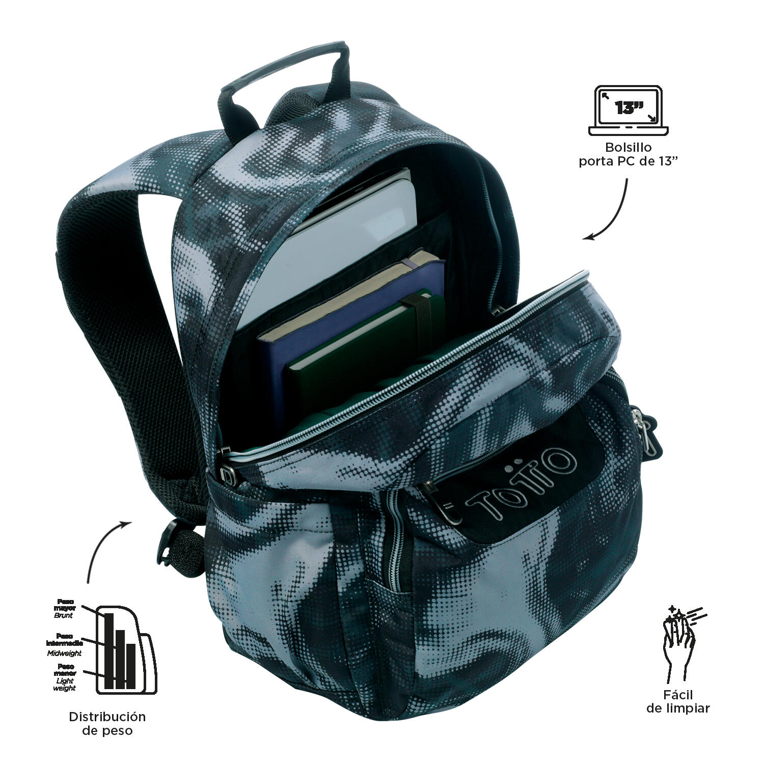 Totto Mochila escolar Gommas Bluc Poliéster reciclado 29 x 39 x 14 cm 4/5