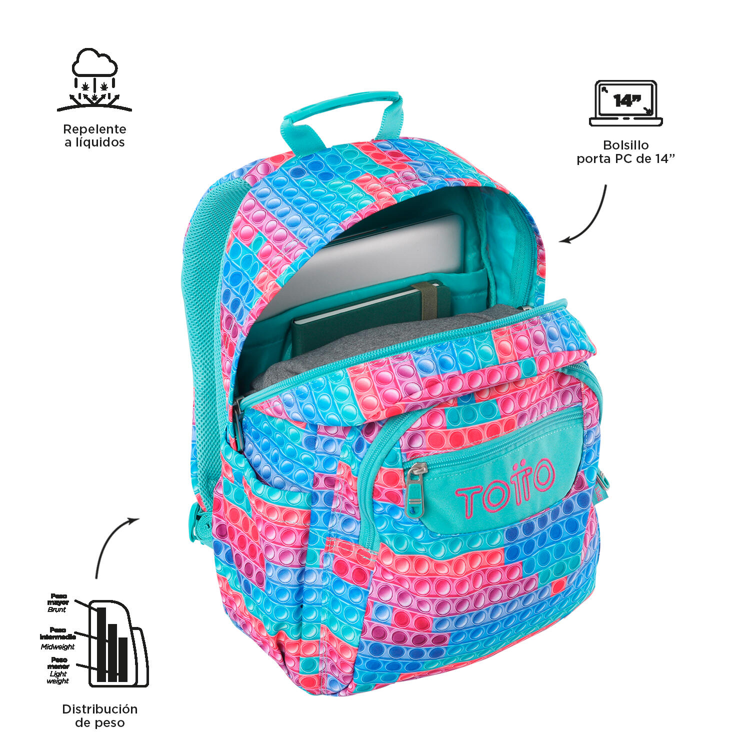 Totto Mochila escolar Acuareles Pupit Poliéster reciclado 33 x 44 x 14 cm 4/5