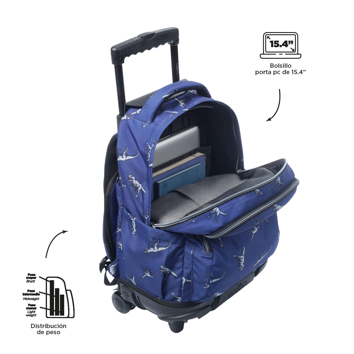 Totto Mochila escolar ruedas Renglones Dinosaurs Blue Poliéster 32 x45.5 x18 cm 4/5