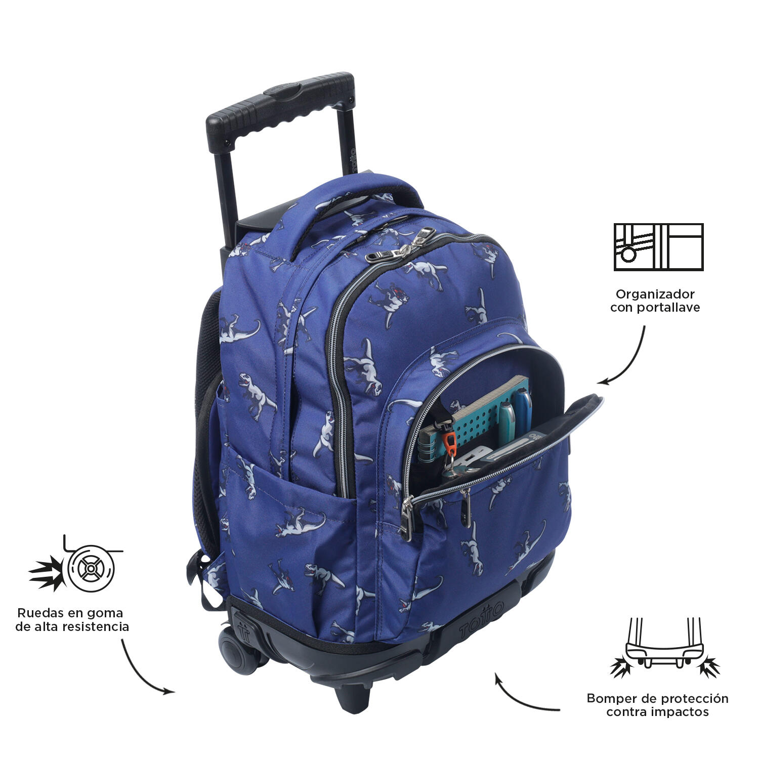 Totto Mochila escolar ruedas Renglones Dinosaurs Blue Poliéster 32 x45.5 x18 cm 5/5