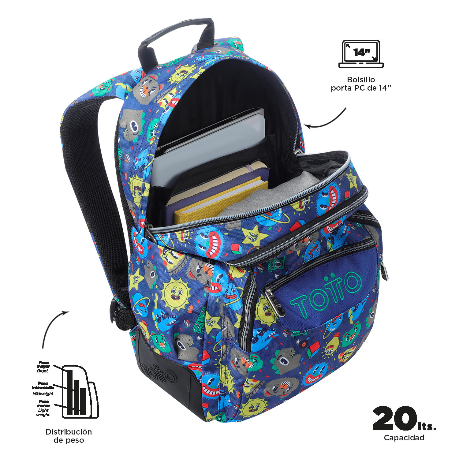 Totto Mochila escolar Rayol Tello Poliéster reciclado 33 x 44 x 13.5 cm 4/5