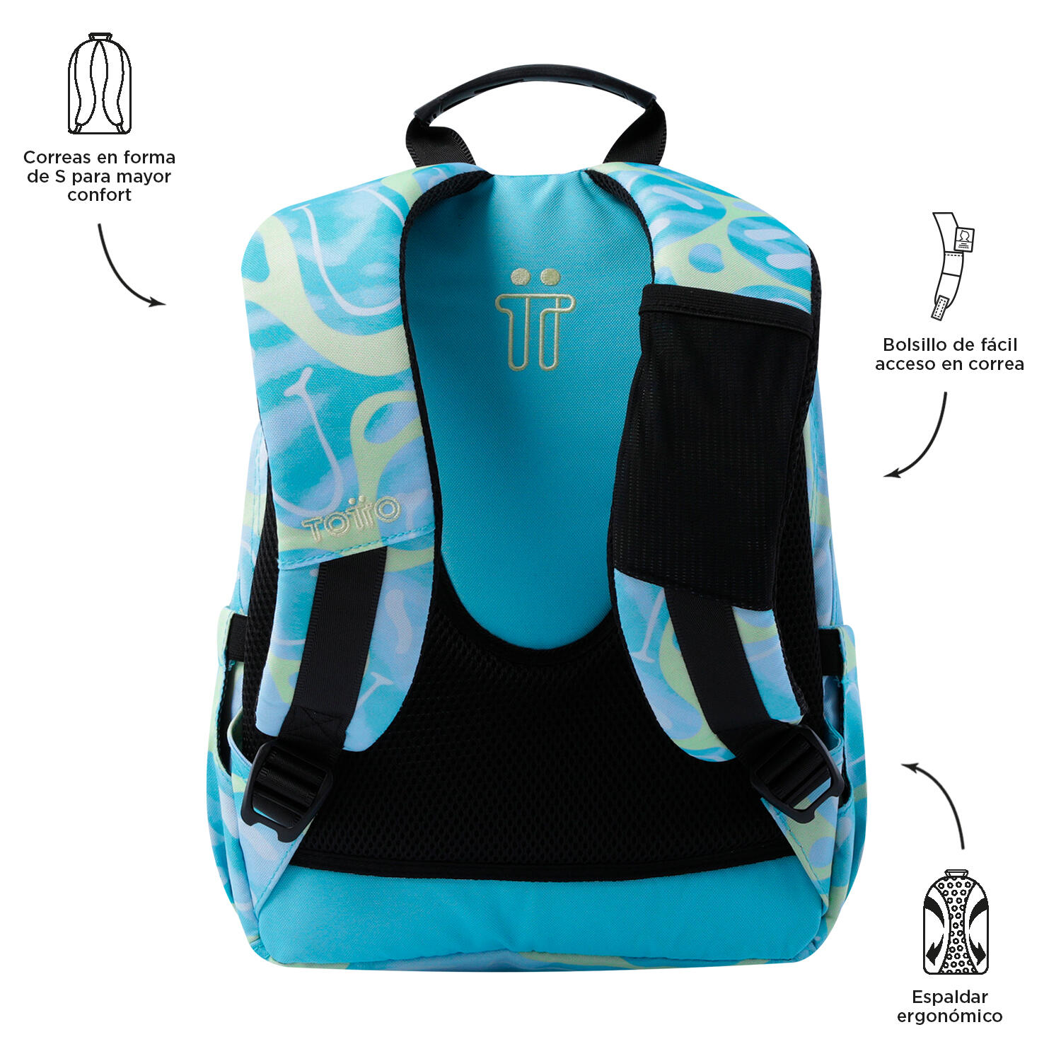 Totto Mochila escolar Tempera Happy Flow Poliéster reciclado 27 x 36.5 x 12 cm 3/5