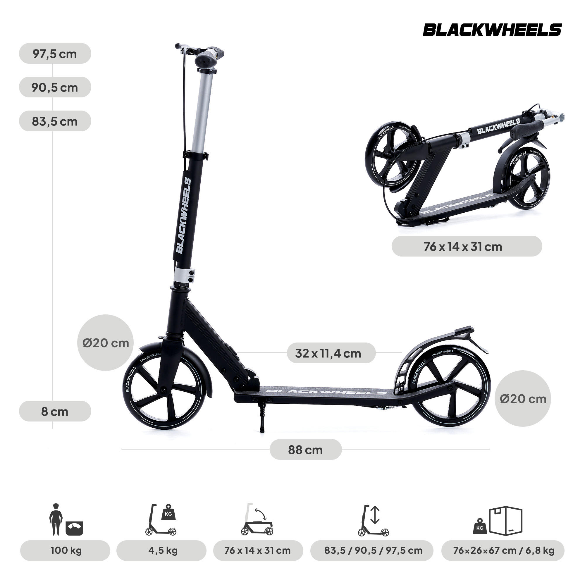 Trottinette adulte Blackwheels Orio 2/7