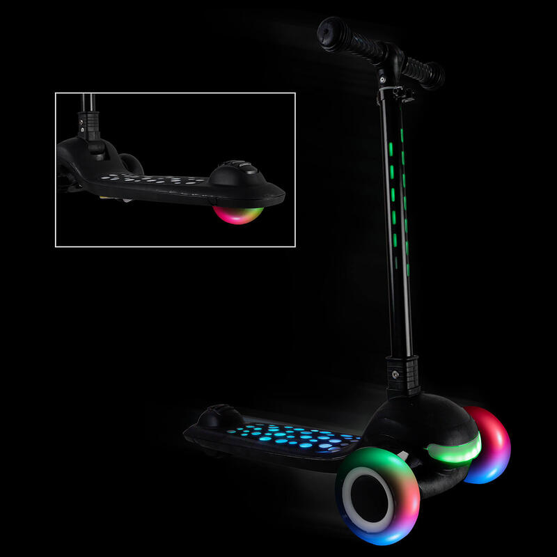 Trotineta pliabila Dots, lumina frontala pe maner si platforma, negru
