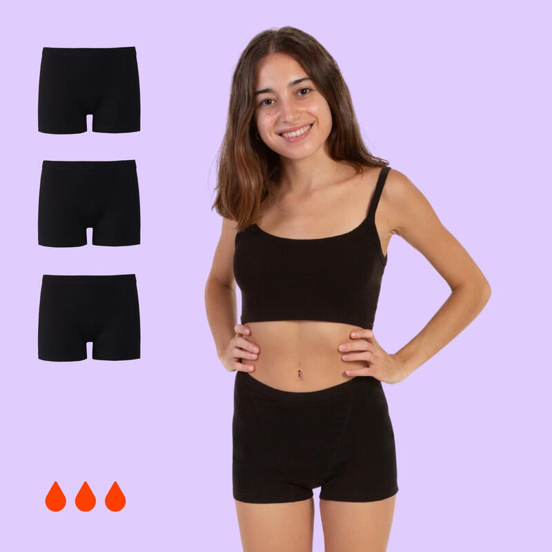 Pack 3 Boxers Menstruais para adolescentes Fluxo Pesado Ecowoman