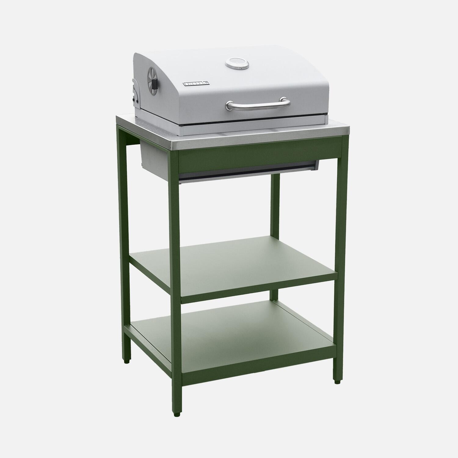 SWEEEK Barbecue a carvão aço inoxidável grade cromada com duas prateleiras, Verde