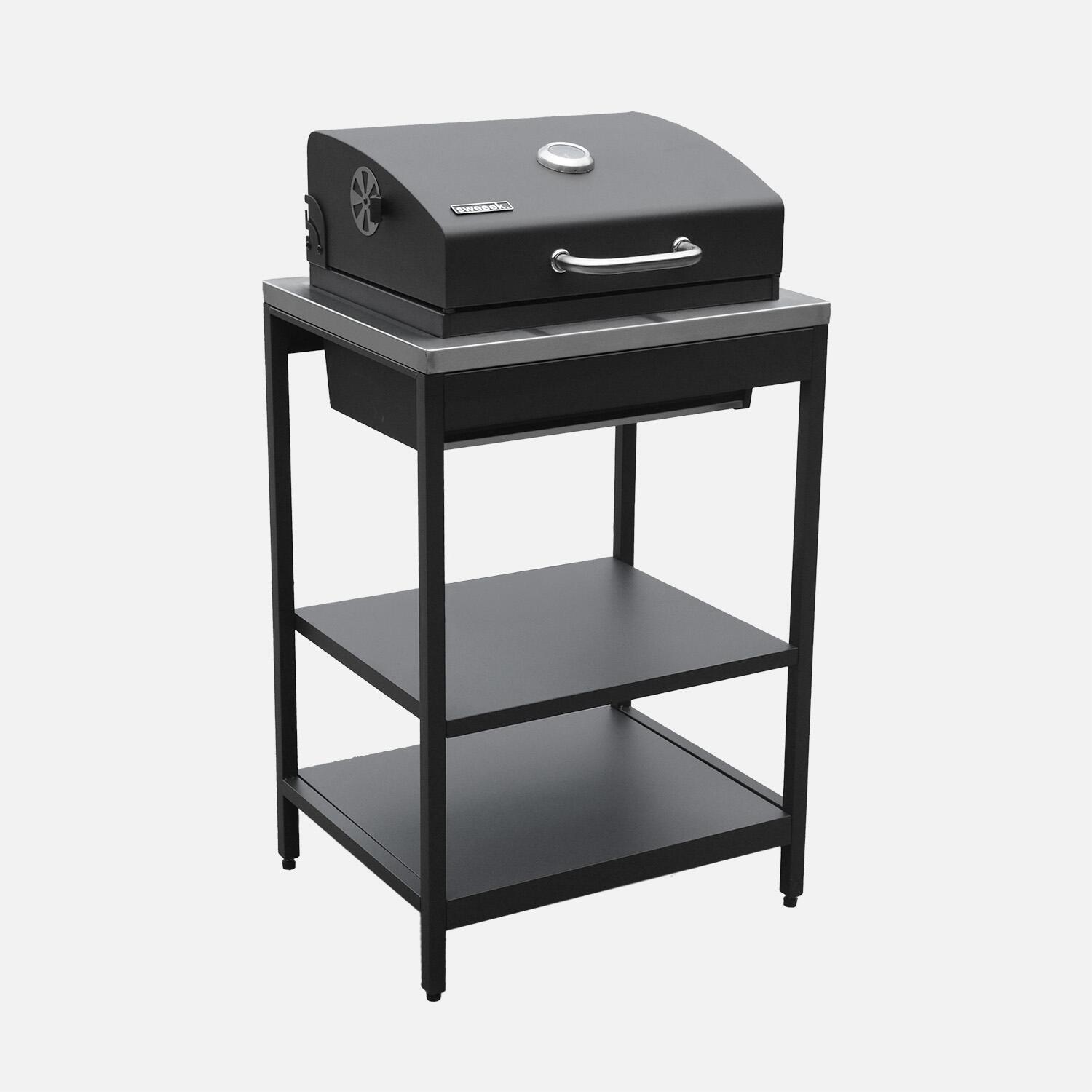 SWEEEK Barbecue a carvão aço inoxidável grade cromada com duas prateleiras, Preto