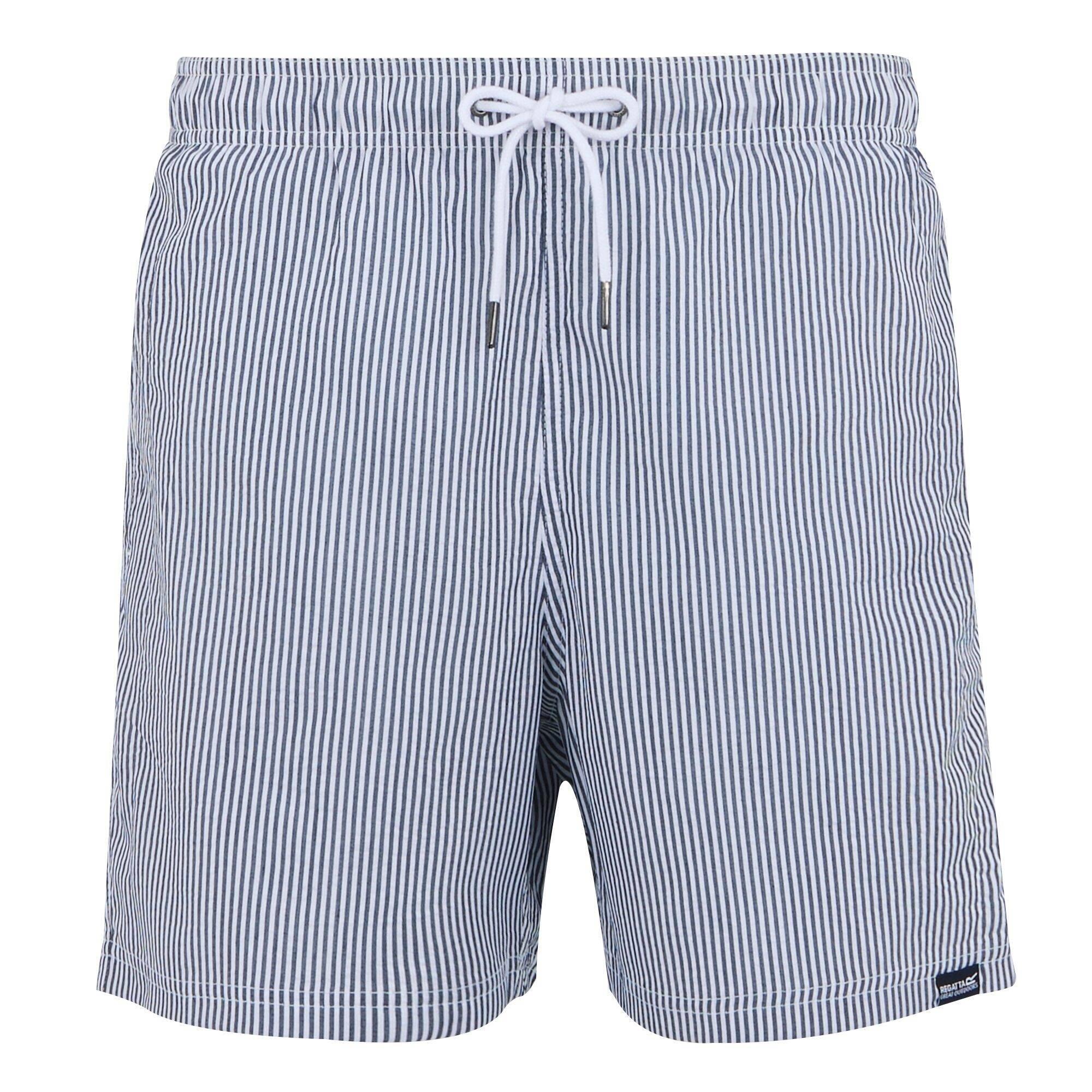 REGATTA Mens Loras Stripe Seersucker Swim Shorts (Navy)