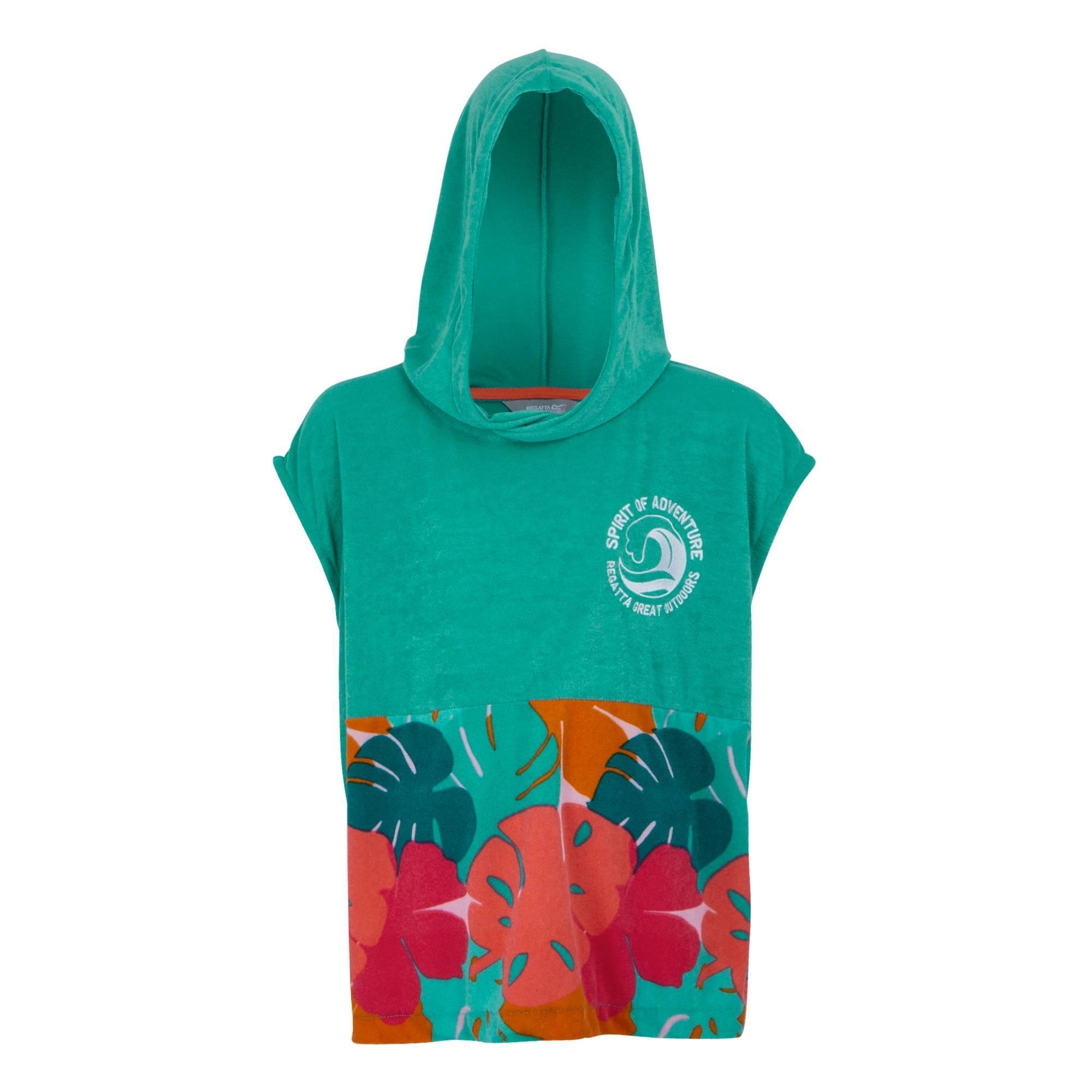 Childrens/Kids II Tropical Leaves Hooded Towel (Turquoise) 1/4